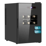 Vista frontal de la vinoteca Bolero GrandSommelier 1550 CoolCrystal de Cecotec para 15 botellas con panel táctil y luz LED