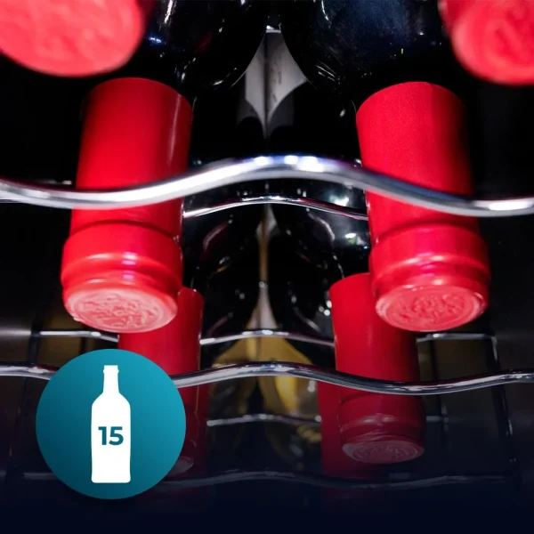 Imagen 4 Vinoteca Bolero GrandSommelier 1550 CoolCrystal con capacidad para 15 botellas, tecnología Hyper-cooling, panel táctil y temperatura regulable de 8 a 18 ºC.