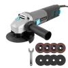 Amoladora angular Cecotec RadialPower 1000 Filtra negra y azul junto a su maletín de transporte y 8 discos de corte de 125mm