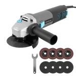 Amoladora angular Cecotec RadialPower 1000 Filtra negra y azul junto a su maletín de transporte y 8 discos de corte de 125mm
