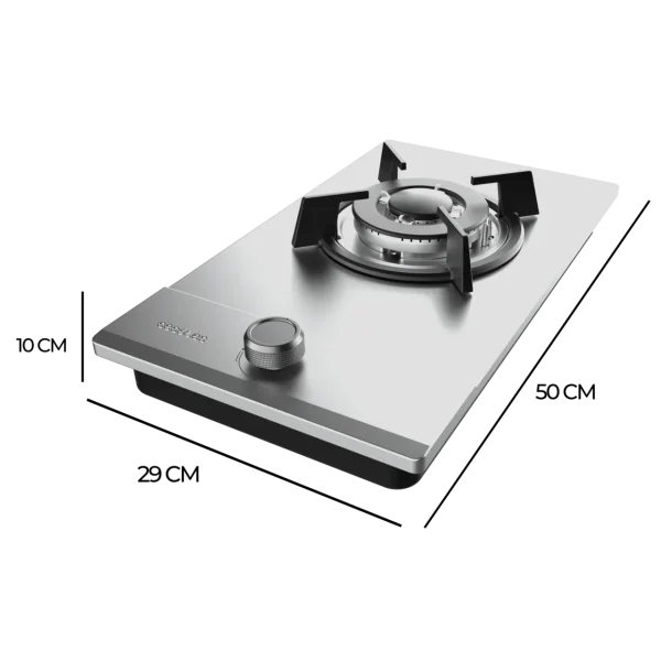 Imagen 4 Placa de gas de acero inoxidable con 2 quemadores, sistema de seguridad FlameOut y encendido integrado. Potencia y eficiencia en un diseño compacto y duradero.