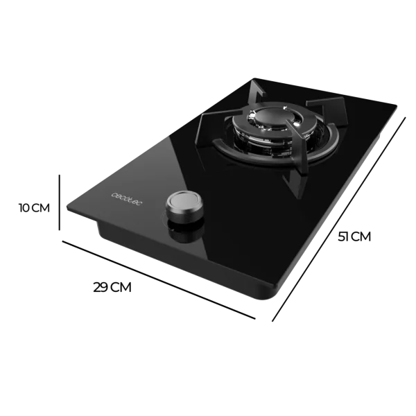 Imagen 4 Placa de gas de cristal negro con un potente quemador Wok, encendido automático y sistema de seguridad FlameControl para una cocina eficiente y segura.