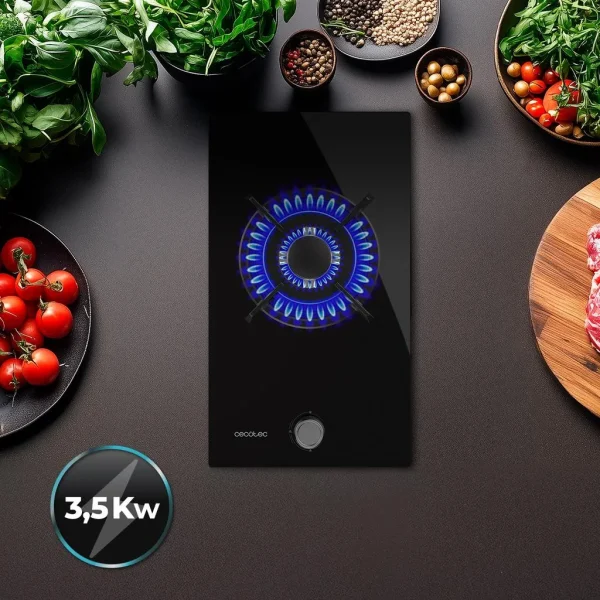Imagen 8 Placa de gas de cristal negro con un potente quemador Wok, encendido automático y sistema de seguridad FlameControl para una cocina eficiente y segura.