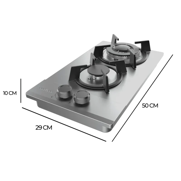 Imagen 4 Placa de gas Bolero Squad G 2200S Inox con 2 quemadores, mandos laterales e ignición integrada. Diseño en acero inoxidable de alta resistencia y seguridad total.