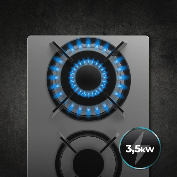 Imagen 7 Placa de gas Bolero Squad G 2200S Inox con 2 quemadores, mandos laterales e ignición integrada. Diseño en acero inoxidable de alta resistencia y seguridad total.