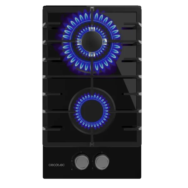 Imagen 2 Placa de gas de cristal templado negro con 2 quemadores, parrillas de hierro fundido y sistema de seguridad termopar. Eficiencia y diseño para tu cocina.