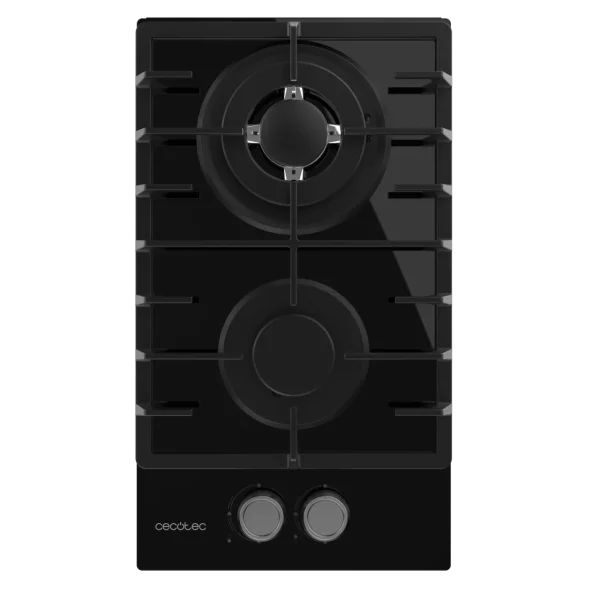 Imagen 3 Placa de gas de cristal templado negro con 2 quemadores, parrillas de hierro fundido y sistema de seguridad termopar. Eficiencia y diseño para tu cocina.