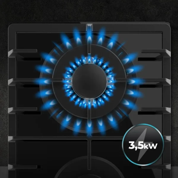 Imagen 8 Placa de gas de cristal templado negro con 2 quemadores, parrillas de hierro fundido y sistema de seguridad termopar. Eficiencia y diseño para tu cocina.
