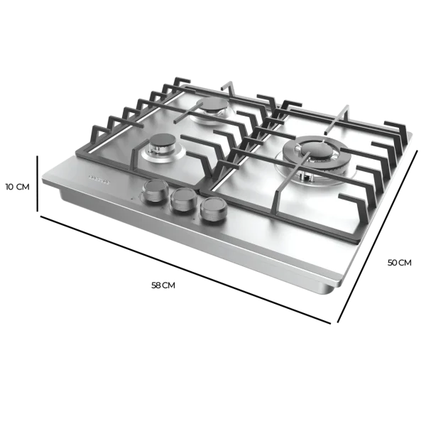 Imagen 4 Placa de gas Bolero Squad G 3200F Inox con 2 fuegos, superficie de acero inoxidable, encendido integrado y sistema de seguridad termopar automático.