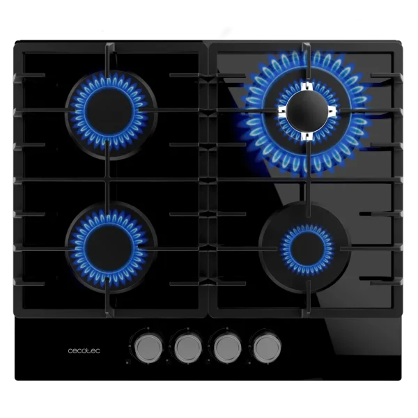 Imagen 2 Placa de gas Bolero Squad G 4200F Glass Black con 4 quemadores, superficie de cristal templado de alta resistencia y sistema de seguridad FlameGuard integrado.