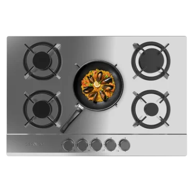 Placa de gas de acero inoxidable Bolero Squad G 5200S Inox con cinco quemadores y parrillas de hierro fundido