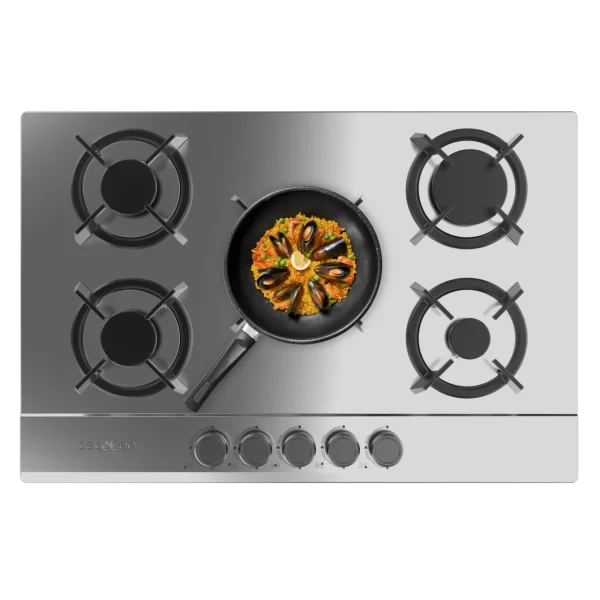 Placa de gas de acero inoxidable Bolero Squad G 5200S Inox con cinco quemadores y parrillas de hierro fundido