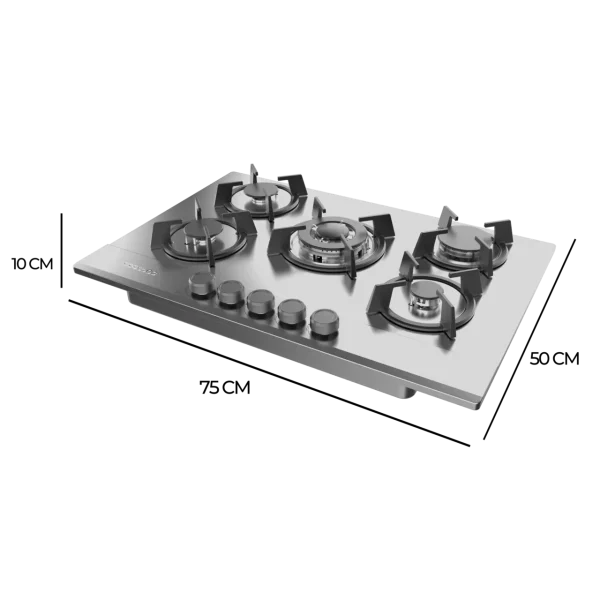 Imagen 4 Placa de gas Bolero Squad G 5200S Inox con 5 quemadores, superficie de acero inoxidable, parrillas de hierro fundido y sistema de seguridad FlameFail.