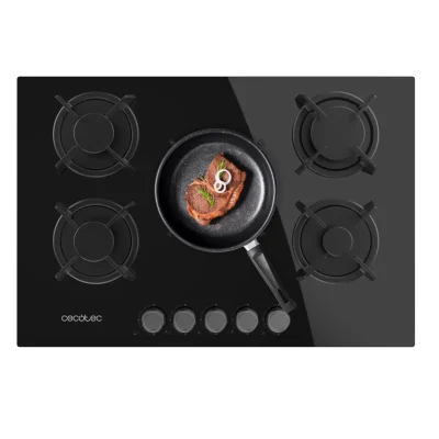 Placa de gas Bolero Squad G 5200S Glass Black de Cecotec con 5 fuegos y superficie de cristal templado