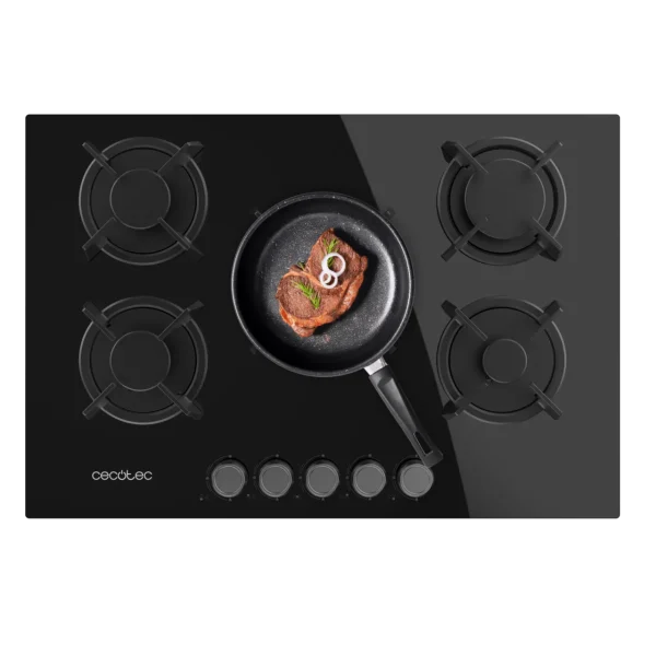 Placa de gas Bolero Squad G 5200S Glass Black de Cecotec con 5 fuegos y superficie de cristal templado