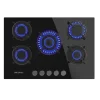Imagen 2 Placa de gas de cristal templado negro con 5 quemadores Sabaf, parrillas de hierro fundido y autoencendido. Potencia y diseño profesional para tu cocina.