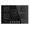 Imagen 3 Placa de gas de cristal templado negro con 5 quemadores Sabaf, parrillas de hierro fundido y autoencendido. Potencia y diseño profesional para tu cocina.