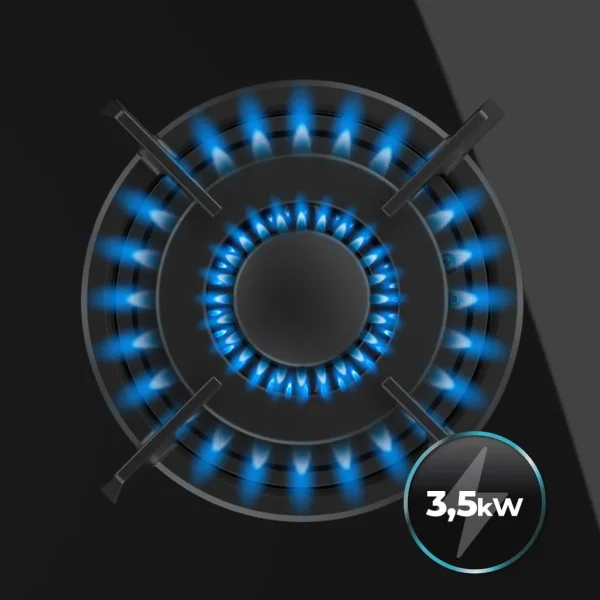 Imagen 7 Placa de gas de cristal templado negro con 5 quemadores Sabaf, parrillas de hierro fundido y autoencendido. Potencia y diseño profesional para tu cocina.