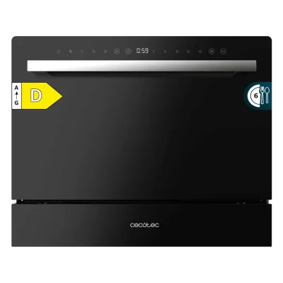 Lavavajillas compacto Cecotec Bolero Aguazero 2400 Black Glass con frontal de cristal negro y panel táctil