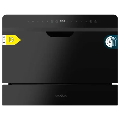 Lavavajillas semi-integrable compacto Bolero Aguazero 2500 S-BI Black Glass en cristal negro con panel táctil frontal.