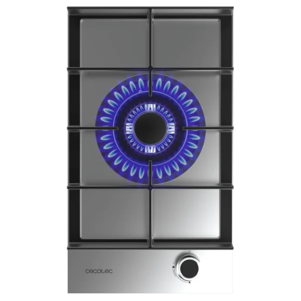 Imagen 2 Placa de gas de acero inoxidable con 4 quemadores, sistema de seguridad termopar y encendido automático. Potencia total de 7 kW para una cocina eficiente.