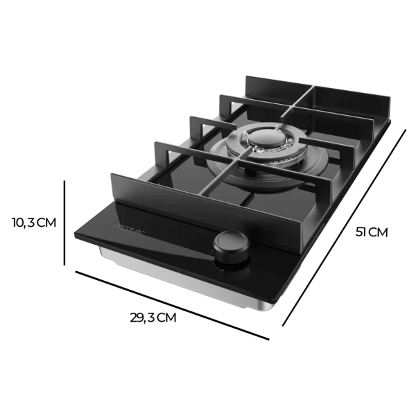 Imagen 4 Placa de gas Bolero Squad G 1400F Glass Black con 4 fuegos, superficie de cristal templado, encendido automático y sistema de seguridad FlameOut integrado.