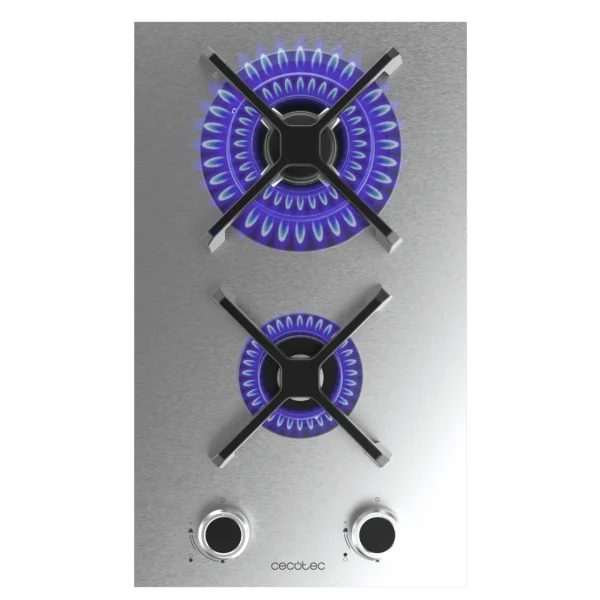 Imagen 2 Placa de gas Cecotec Bolero Squad G 2400S Inox con 2 fuegos, acabado en acero inoxidable, encendido automático y sistema de seguridad para una cocina eficiente.