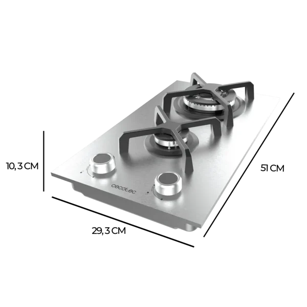 Imagen 4 Placa de gas Cecotec Bolero Squad G 2400S Inox con 2 fuegos, acabado en acero inoxidable, encendido automático y sistema de seguridad para una cocina eficiente.