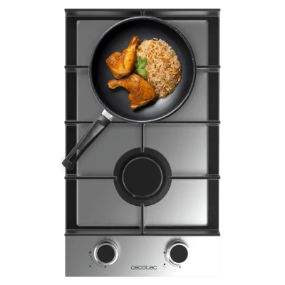 Placa de gas de dos fuegos Bolero Squad G 2400F Inox en acero inoxidable con parrilla de hierro fundido