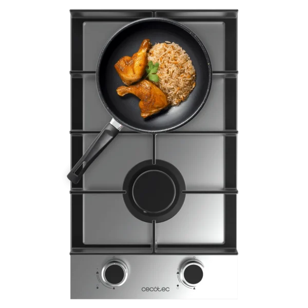 Placa de gas de dos fuegos Bolero Squad G 2400F Inox en acero inoxidable con parrilla de hierro fundido