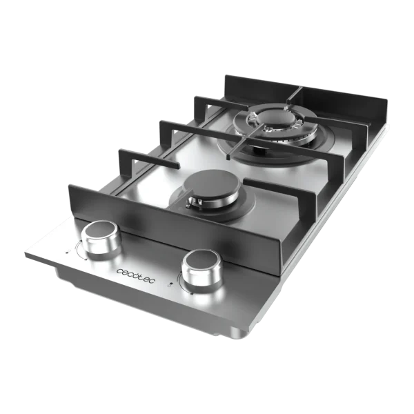 Imagen 5 Placa de gas de 2 fuegos en acero inoxidable con mandos frontales y quemadores de alta eficiencia. Diseño compacto y resistente para cocinas funcionales.