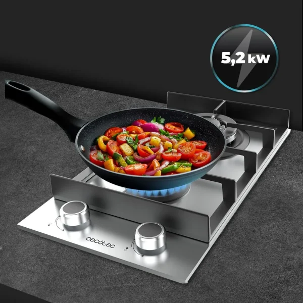 Imagen 8 Placa de gas de 2 fuegos en acero inoxidable con mandos frontales y quemadores de alta eficiencia. Diseño compacto y resistente para cocinas funcionales.
