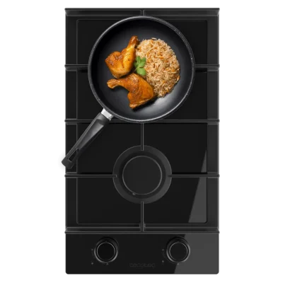 Placa de gas Cecotec Bolero Squad G 2400F Glass Black con 4 quemadores y superficie de cristal templado negro