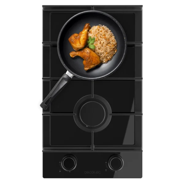 Placa de gas Cecotec Bolero Squad G 2400F Glass Black con 4 quemadores y superficie de cristal templado negro