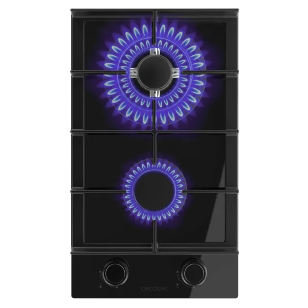 Imagen 2 Placa de gas Bolero Squad G 2400F Glass Black con 4 fuegos, superficie de cristal templado negro, autoencendido integrado y sistema de seguridad termopar.