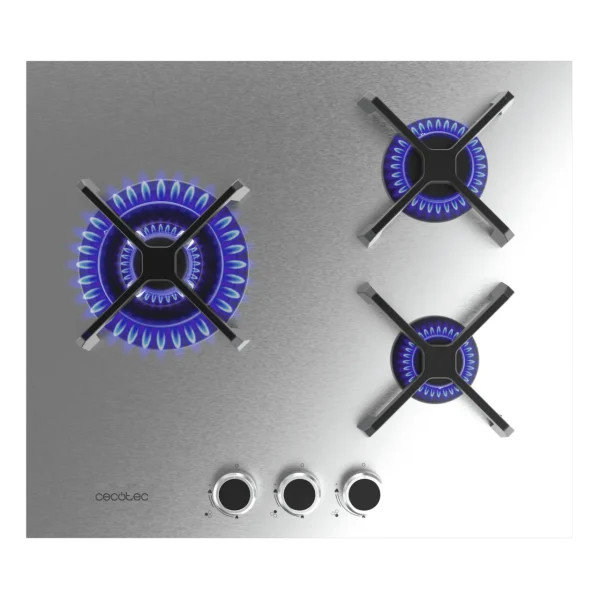 Imagen 2 Placa de gas Bolero Squad G 3400S Inox con 3 quemadores, incluyendo un potente quemador Triple Ring. Superficie de acero inoxidable y sistema de seguridad FFD.