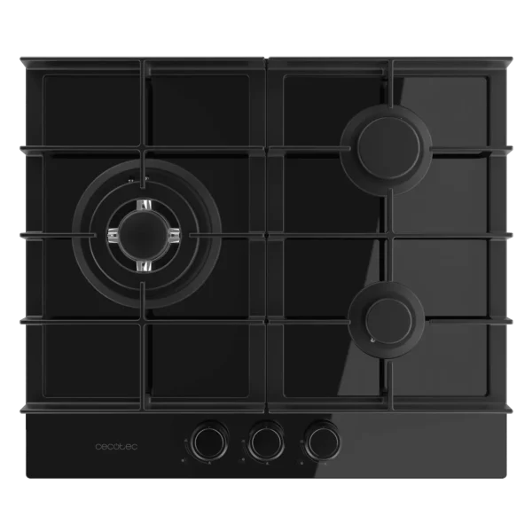 Imagen 3 Placa de gas Bolero Squad G 3400F Glass Black con 3 quemadores, superficie de cristal templado, parrillas de hierro fundido y sistema de seguridad Termopar.