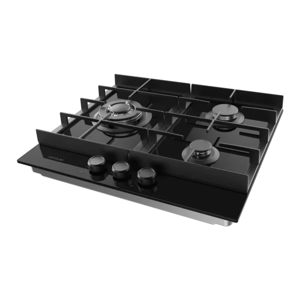 Imagen 5 Placa de gas Bolero Squad G 3400F Glass Black con 3 quemadores, superficie de cristal templado, parrillas de hierro fundido y sistema de seguridad Termopar.