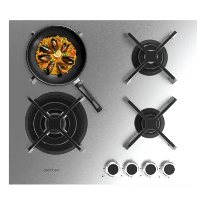 Vista superior de la placa de gas Bolero Squad G 4400S Inox de Cecotec con 4 quemadores y parrillas esmaltadas