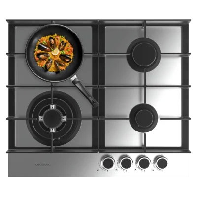 Placa de gas Cecotec Bolero Squad G 4400F Inox de cuatro fuegos con mandos frontales y parrillas de hierro fundido