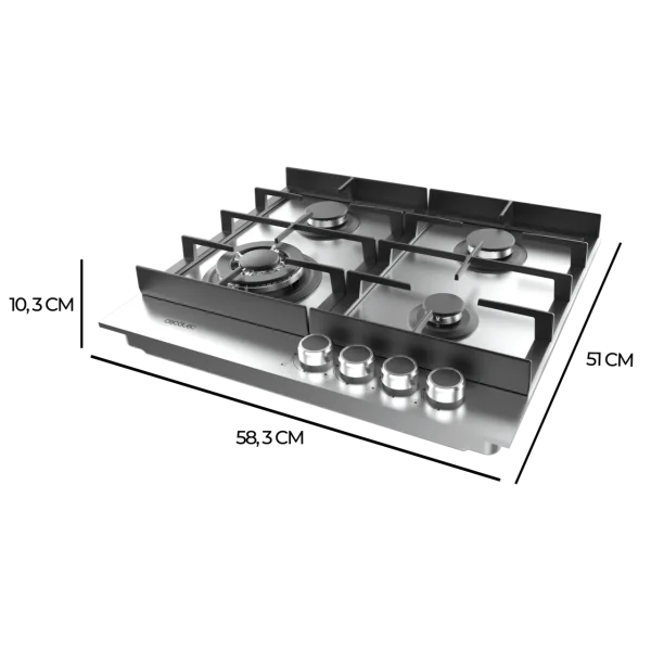 Imagen 4 Placa de gas Bolero Squad G 4400F Inox de 4 fuegos con acabado en acero inoxidable, parrillas de hierro fundido, autoencendido y sistema de seguridad FFD.