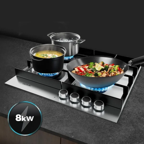Imagen 8 Placa de gas Bolero Squad G 4400F Inox de 4 fuegos con acabado en acero inoxidable, parrillas de hierro fundido, autoencendido y sistema de seguridad FFD.