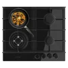 Placa de gas de cristal negro Bolero Squad G 4400F con cuatro fuegos y parrillas de hierro fundido