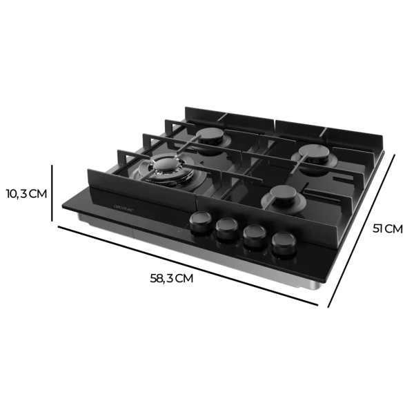 Imagen 4 Placa de gas Bolero Squad G 4400F Glass Black con 4 fuegos, superficie de cristal templado, autoencendido y sistema de seguridad FFD para una cocina eficiente.