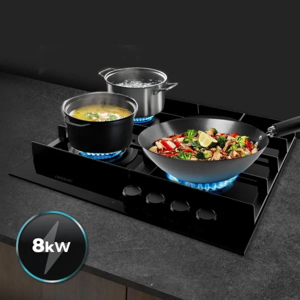 Imagen 8 Placa de gas Bolero Squad G 4400F Glass Black con 4 fuegos, superficie de cristal templado, autoencendido y sistema de seguridad FFD para una cocina eficiente.