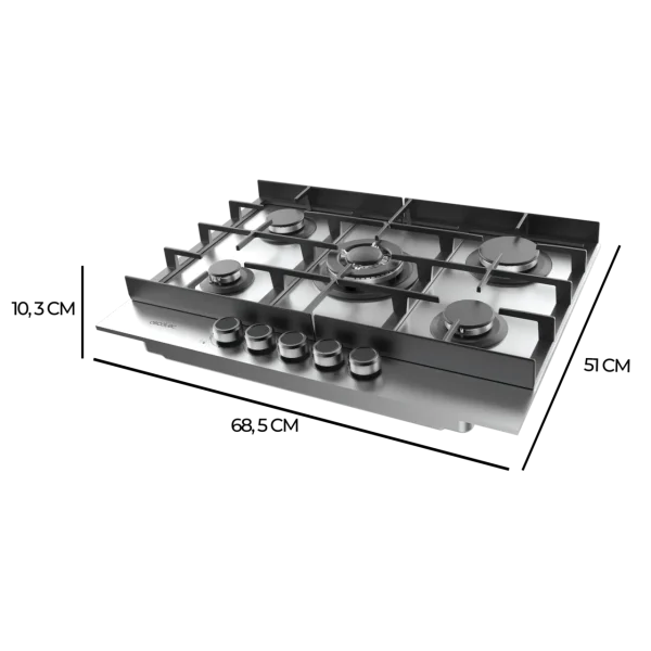 Imagen 4 Placa de gas Bolero Squad G 5400F Inox de Cecotec con 4 quemadores, superficie de acero inoxidable y sistema de seguridad FlameOut para una cocción eficiente.