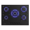 Imagen 2 Placa de gas Bolero Squad G 5400S Nano Glass con 5 quemadores, superficie de cristal templado negro, parrillas de hierro fundido y sistema de seguridad termopar.