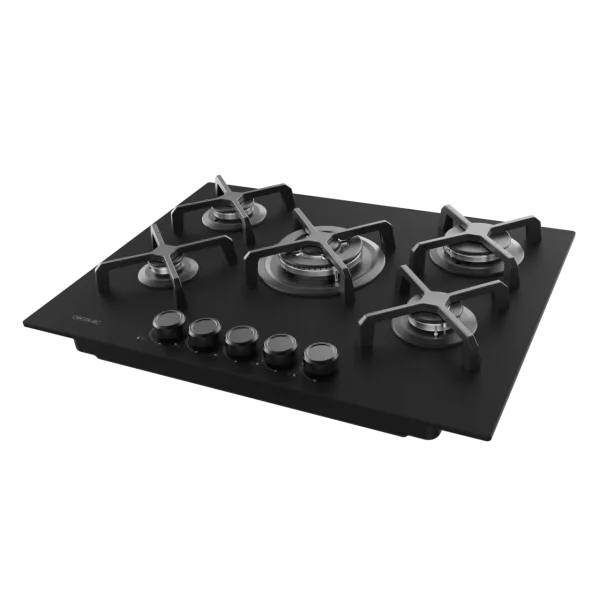 Imagen 5 Placa de gas Bolero Squad G 5400S Nano Glass con 5 quemadores, superficie de cristal templado negro, parrillas de hierro fundido y sistema de seguridad termopar.