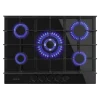Imagen 2 Placa de gas de cristal negro Bolero Squad G 5400F con 5 fuegos, quemador triple llama, parrillas de hierro fundido y sistema de seguridad contra fallos de llama.
