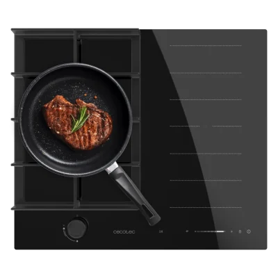 Placa de cocina híbrida Cecotec Bolero Squad GI 3500 Hybrid FullFlex con zonas de inducción y quemadores de gas sobre cristal negro